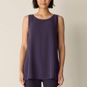 Eileen Fisher Silk Georgette Crepe Bateau Neck Long Shell
